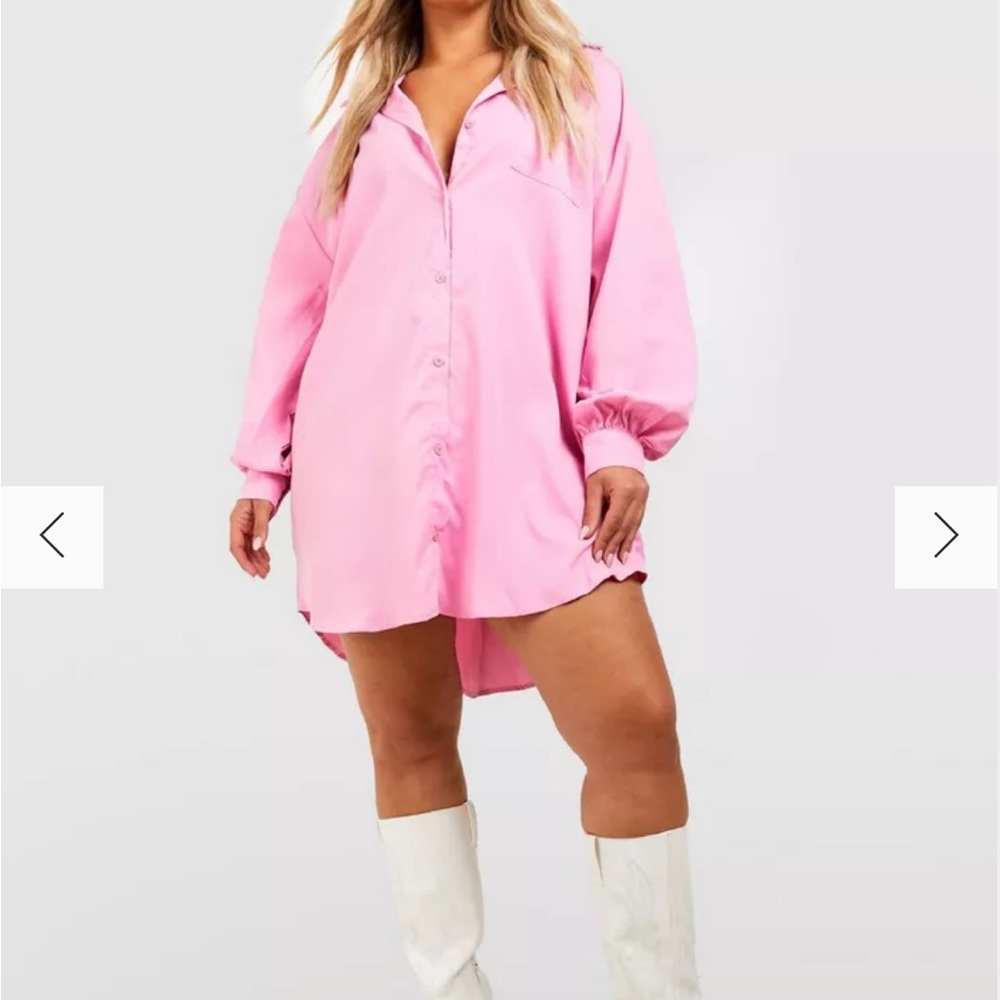Oversized pink shirt dress